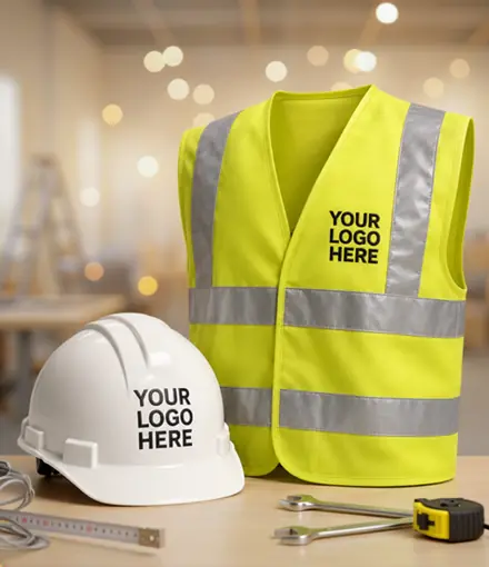 Custom-branded helmets and high-visibility workwear